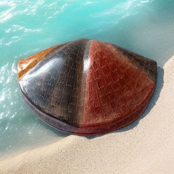 Soapstone Shell Trinket Box Dish Lidded Scallop Seashell Hand Carved Beachy Vtg - Picture 16 of 16